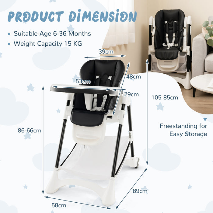 High Chair for Babies - Detachable PU Cushion and Lockable Wheels in Beige - Ideal Seating Solution for Meal Times at Home or Daycare