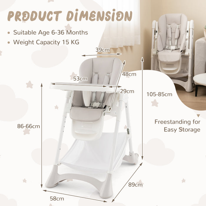 High Chair for Babies - Detachable PU Cushion and Lockable Wheels in Beige - Ideal Seating Solution for Meal Times at Home or Daycare