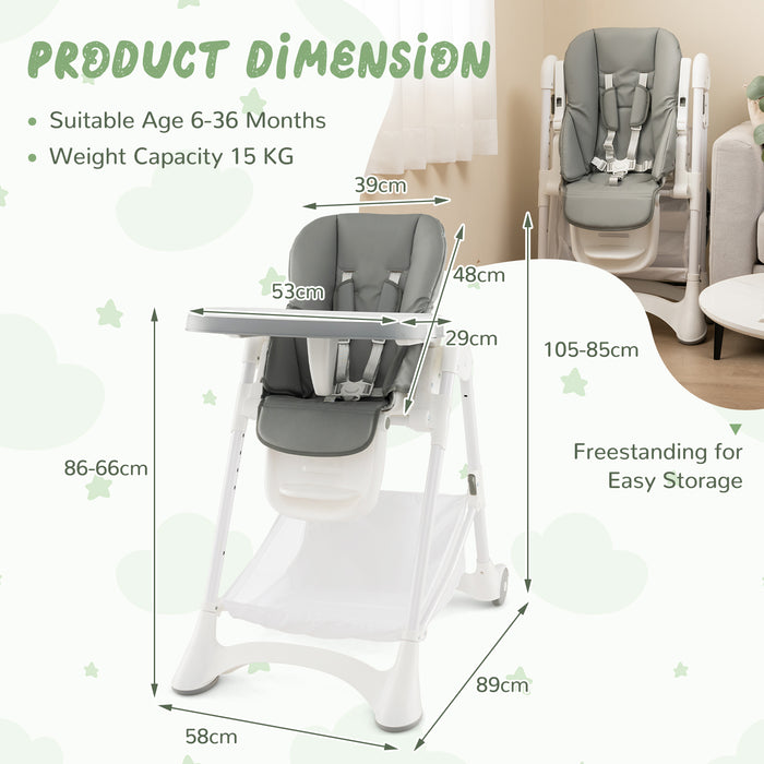 High Chair for Babies - Detachable PU Cushion and Lockable Wheels in Beige - Ideal Seating Solution for Meal Times at Home or Daycare