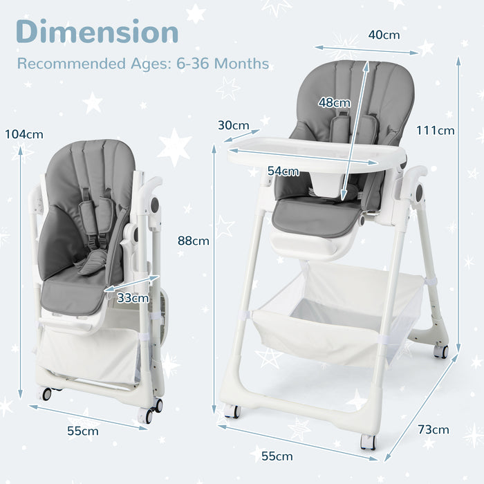 Grey Highchair for Babies - Safety-Conscious Design with Adjustable and Folding Features - Ideal Solution for Mealtime Challenges of Infants and Toddlers