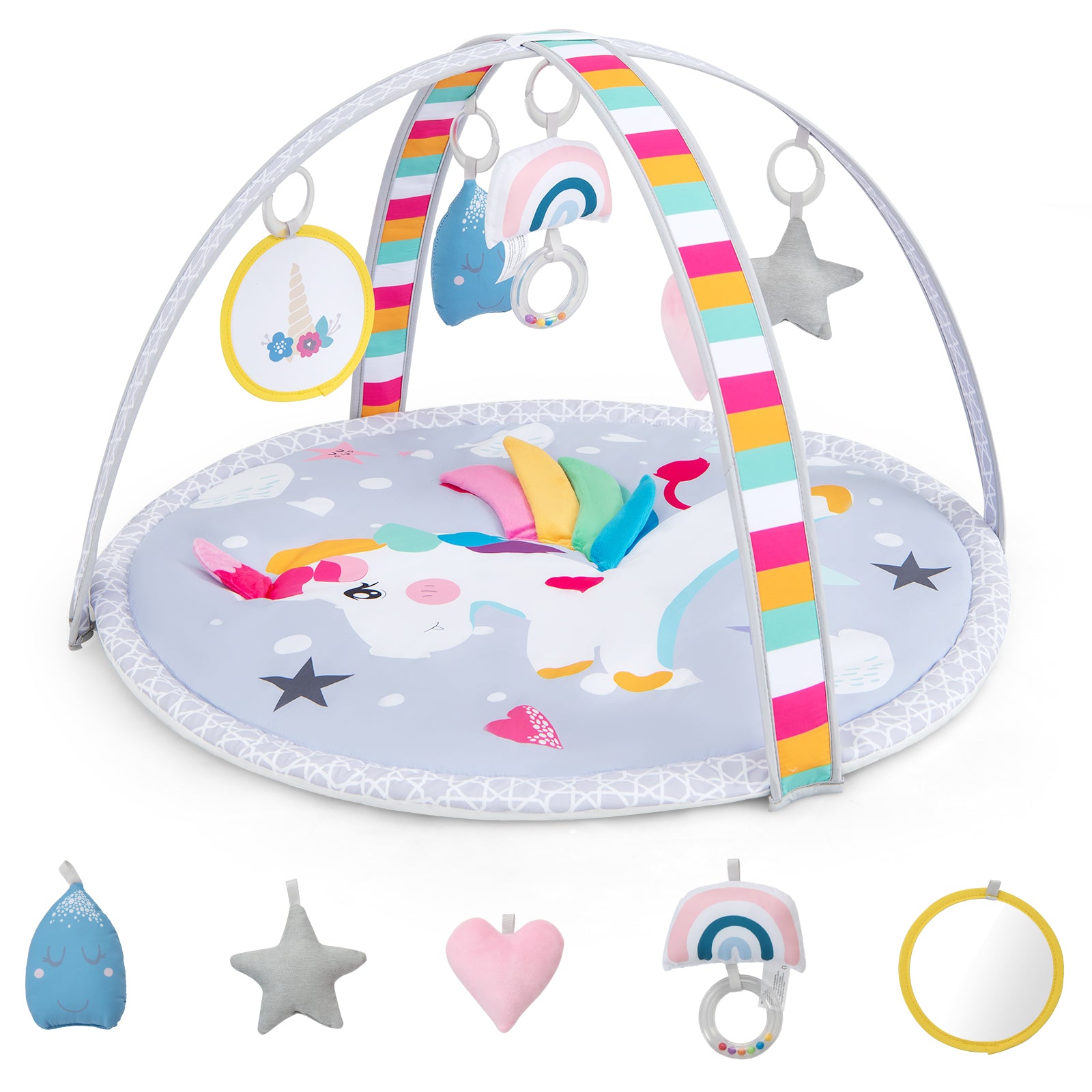 Baby Play Gym Mat - 7-in-1 Activity & Tummy Time Mat with 5 Detachable Toys - Perfect For Engaging Infant Playtime