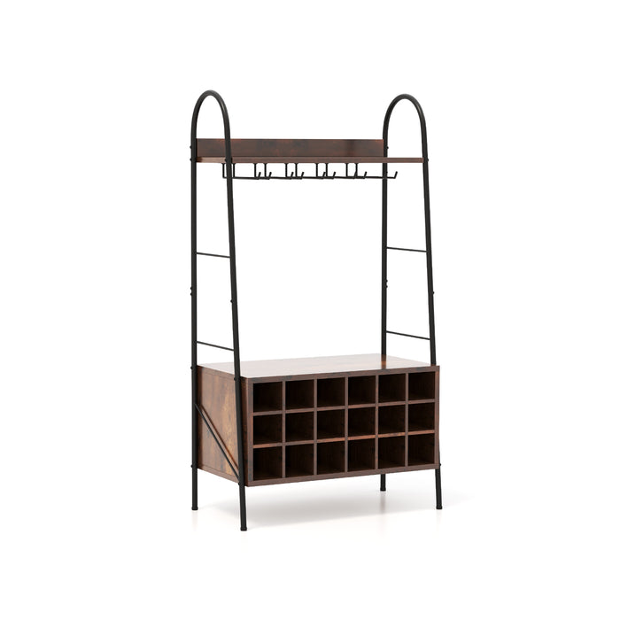 Baker’s Rack Model BRW5 - Detachable Wine Rack and Stemware Holder with 5 Rows - Ideal Storage Solution for Wine Enthusiasts in Rustic Brown Finish