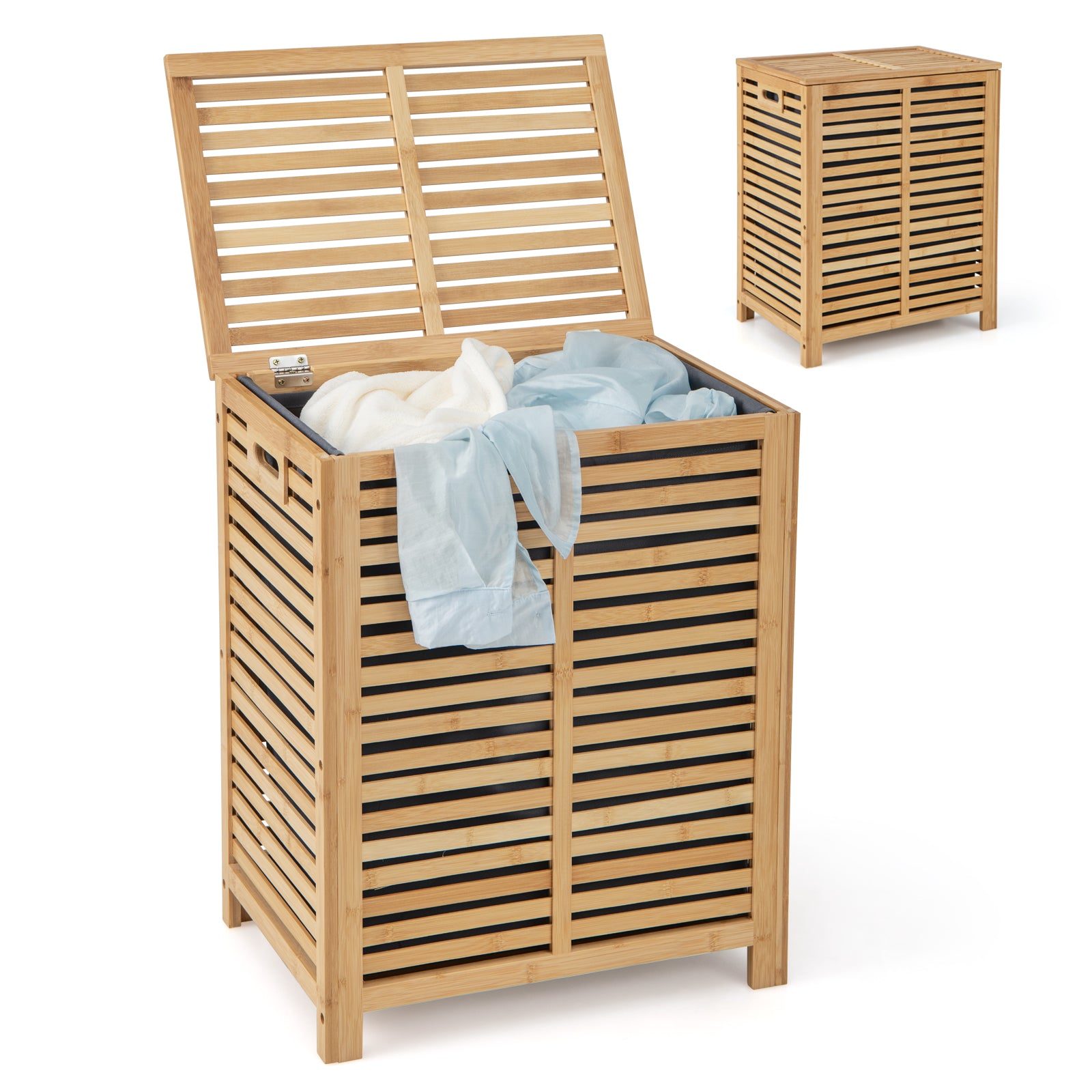 Bamboo Laundry Hamper - 80L Capacity, Natural Finish, with Lid and Handles - Ideal for Organizing Laundry and Simplifying Household Tasks