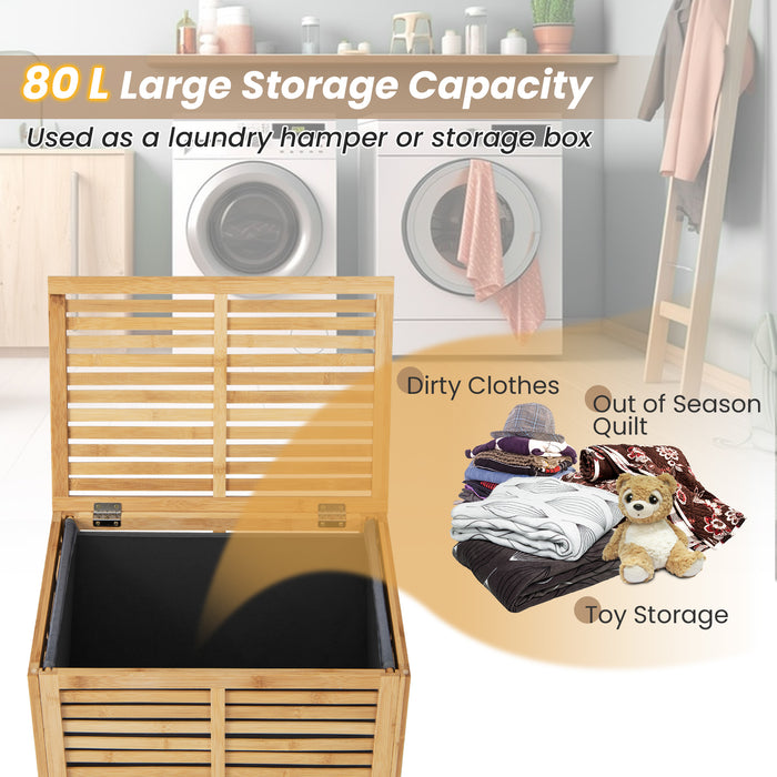 Bamboo Laundry Hamper - 80L Capacity, Natural Finish, with Lid and Handles - Ideal for Organizing Laundry and Simplifying Household Tasks