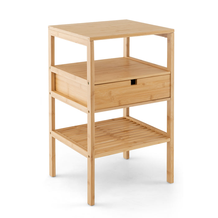 Bamboo Craft - Multipurpose Nightstand with Storage Drawer and Slatted Shelf - Ideal for Natural Lovers Seeking Extra Storage Space