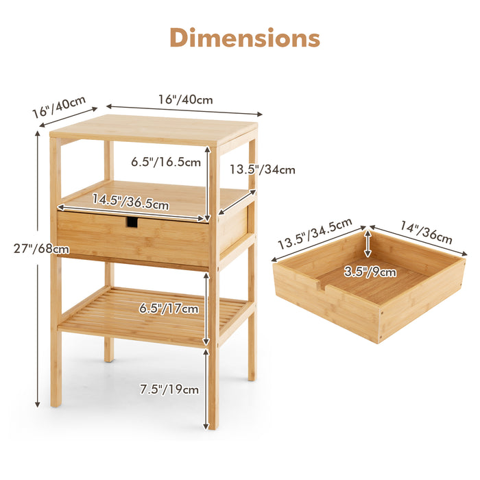 Bamboo Craft - Multipurpose Nightstand with Storage Drawer and Slatted Shelf - Ideal for Natural Lovers Seeking Extra Storage Space