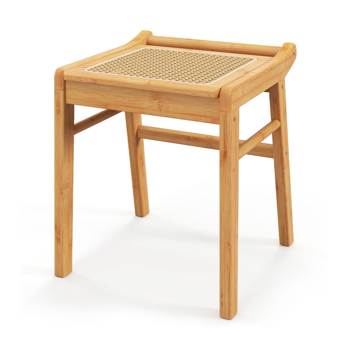 Rattan Top Bamboo Vanity Stool - Anti-Slip Foot Pads, Natural Finish - Perfect for any Dressing Room or Vanity Station