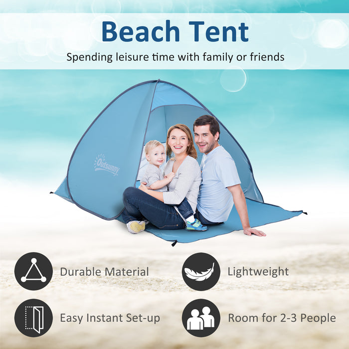 Pop-Up Beach Tent for 2-3 People - UV 30+ Protection Portable Sun Shelter for Hiking and Patio - Easy Setup Outdoor Haven for Families & Beachgoers (Blue)