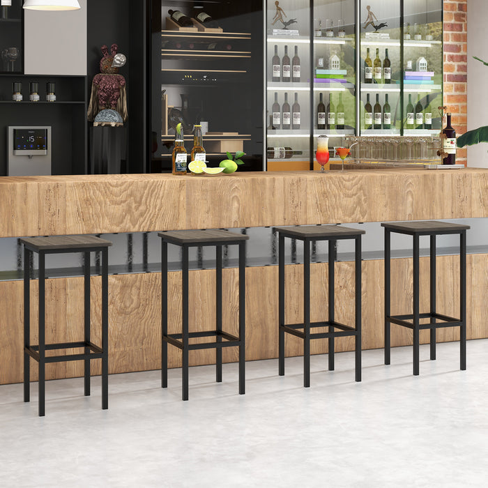 4-Piece Bar Stool Collection - Sleek Grey Finish with Durable Metal Legs and Comfortable Footrest - Ideal for Home Bar or Kitchen Counter Seating Solution