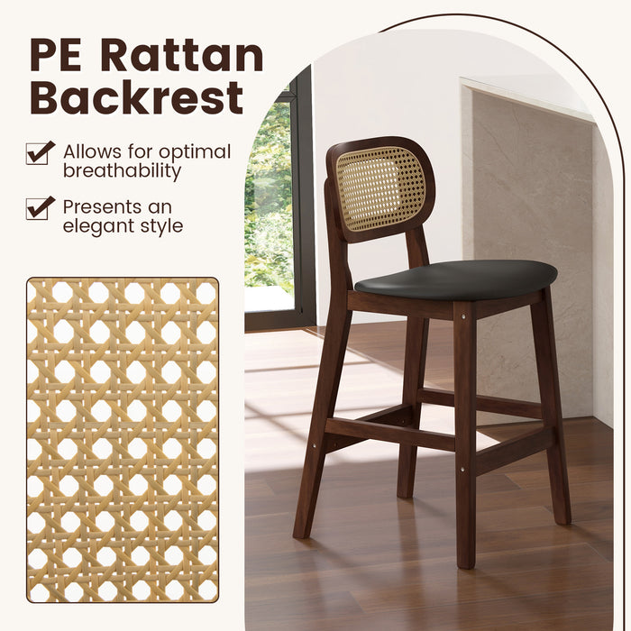 Bar Stool Duo Pack - PE Rattan Backrest, Cushioned Seating and Foot Support - Ideal Furniture for Bars, Kitchen Counters & High Dining Tables