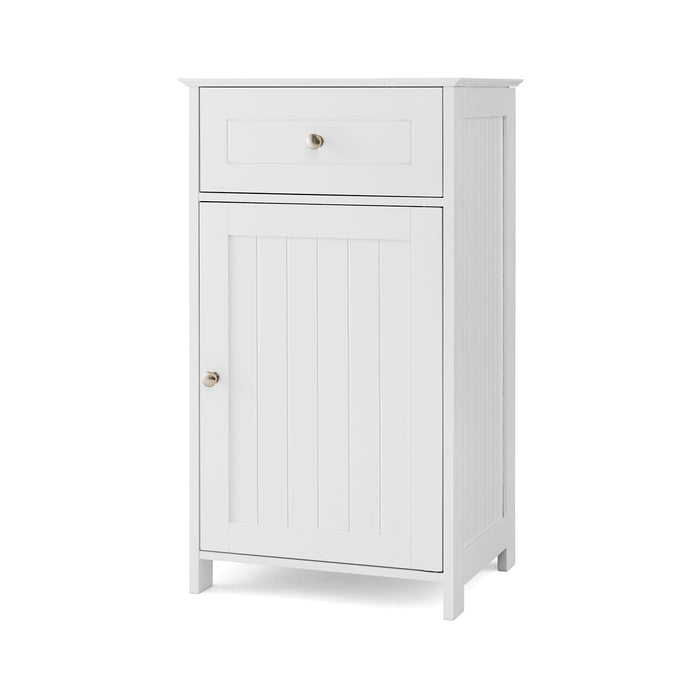 Single Door Bathroom Cabinet with Drawer - White Floor Organizer - Ideal Storage Solution for Any Bathroom