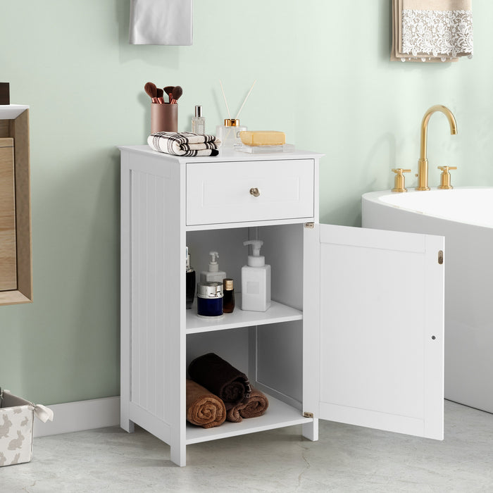 Single Door Bathroom Cabinet with Drawer - White Floor Organizer - Ideal Storage Solution for Any Bathroom
