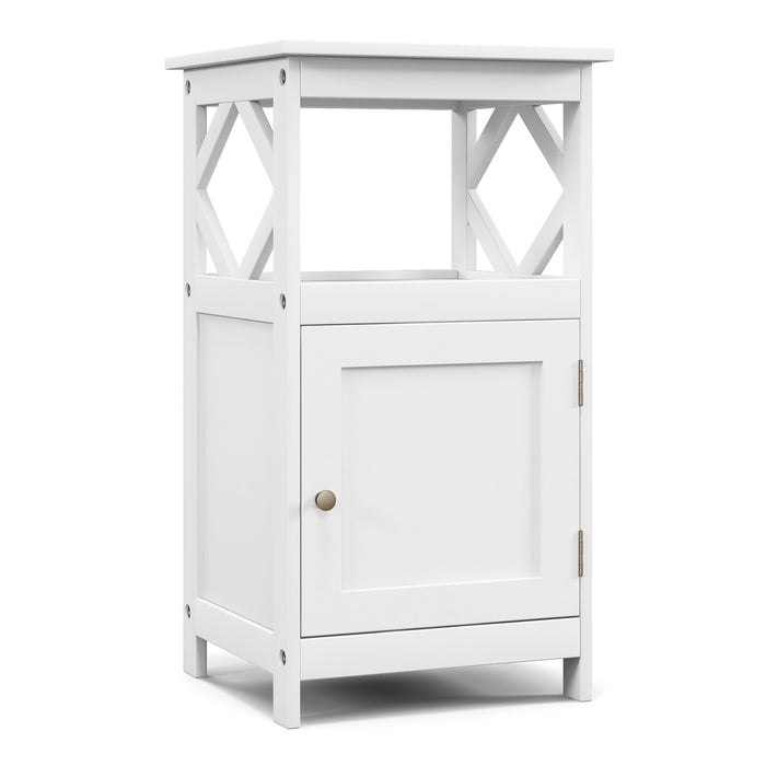 Floor Cabinet For Bathroom - With Open Compartment and Single Door Design - Ideal Storage Solution for Towels and Toiletries