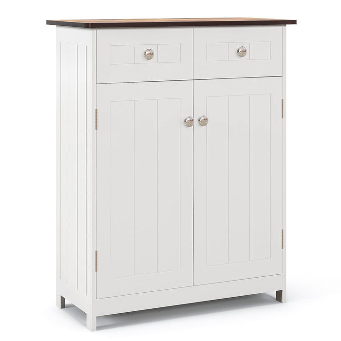 Bathroom Floor Cabinet - 2 Drawers and 2 Doors, Ideal for Kitchen and Entryway - Versatile White Storage Solution for Home Organizers