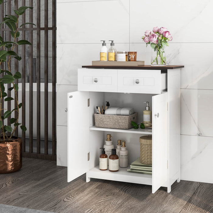 Bathroom Floor Cabinet - 2 Drawers and 2 Doors, Ideal for Kitchen and Entryway - Versatile White Storage Solution for Home Organizers