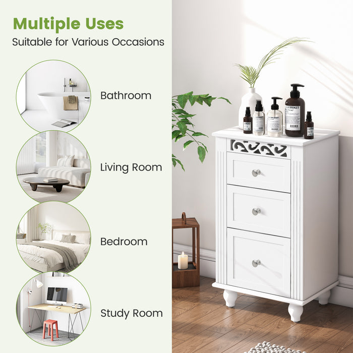 White Bathroom Floor Cabinet - Three Drawer Storage Solution for Living Room or Bedroom - Ideal for Space Maximization and Organization