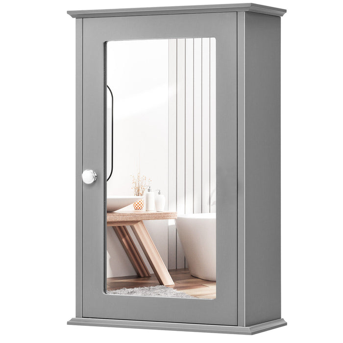 Grey Bathroom Medicine Cabinet - With Mirror and Adjustable Shelf - Ideal for Organizing and Storing Medicine and Toiletries