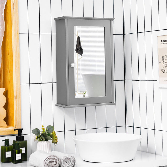 Grey Bathroom Medicine Cabinet - With Mirror and Adjustable Shelf - Ideal for Organizing and Storing Medicine and Toiletries