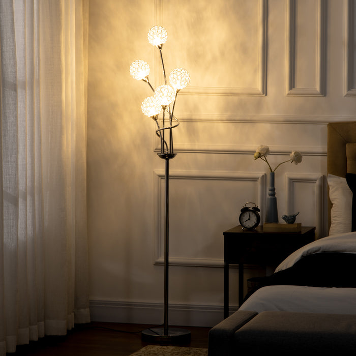 Crystal Elegance Floor Lamp - 5-Light Modern Upright Lamp for Bedroom & Living Room, 34x25x156cm in Silver - Stylish Illumination for Contemporary Spaces