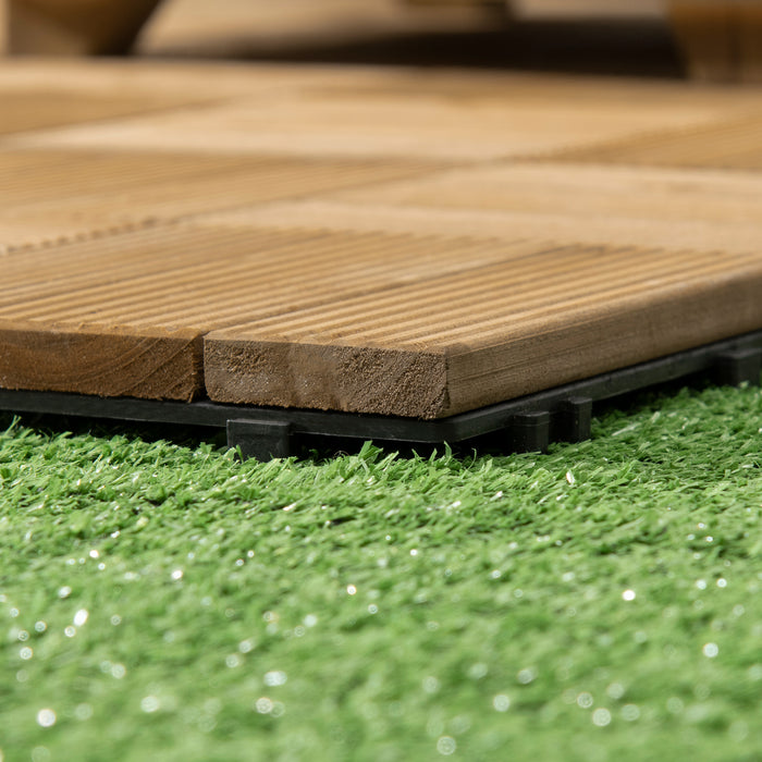 27 Pcs Interlocking Wooden Deck Tiles - Weather-Resistant Outdoor Patio and Balcony Floor Covering, 30x30 cm, 2.5㎡ Coverage - Ideal for Terrace & Hot Tub Areas, Brown Design