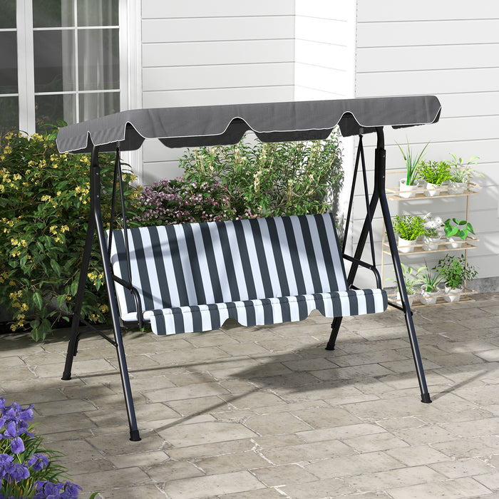 3-Seat Swing Chair - Adjustable Canopy Garden Swing Seat for Patio, Grey and White - Perfect Relaxation Spot for Family Outdoor Spaces