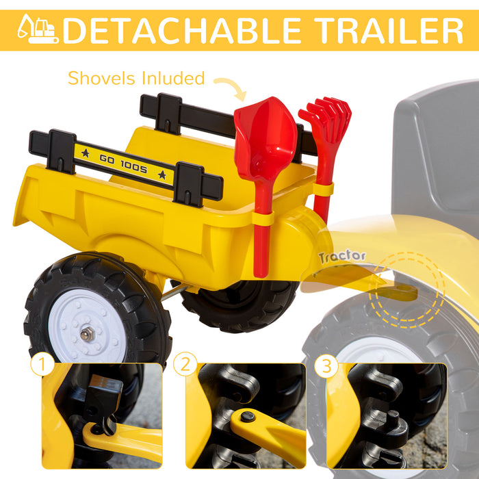 Kids' Pedal-Powered Excavator Ride-On - Durable Toy Digger with Horn & Removable Trailer - Fun Outdoor Play for Children