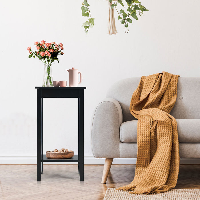 Bedside Tables and Sofa End Table with Dual Storage Shelves in Black - Ideal for Home Organization and Space-Saving Needs