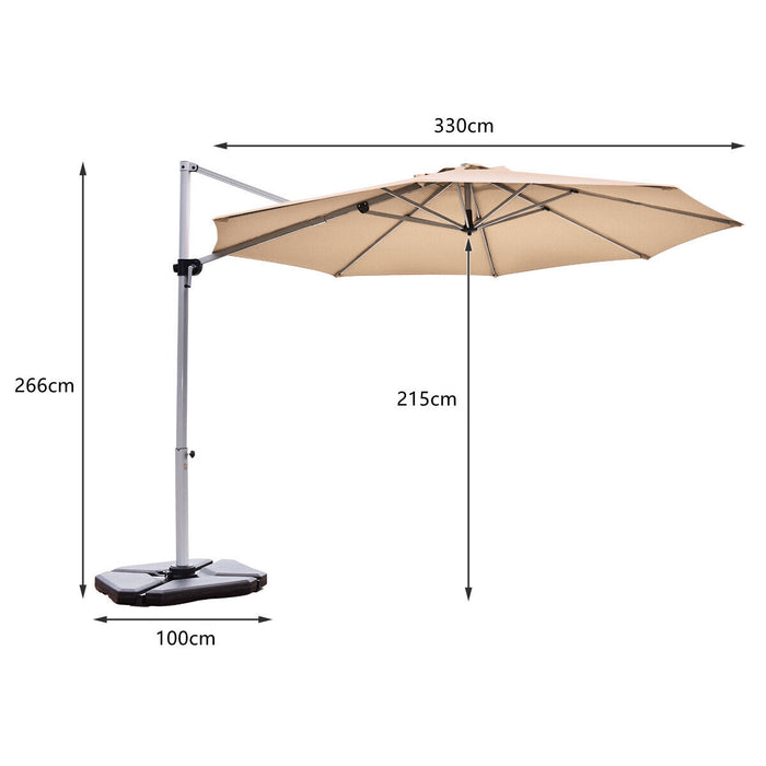 Cantilever Patio Umbrella 3.3m - Tilting Adjustment Feature and Sturdy Cross Base in Beige - Perfect Solution for Outdoor Sun Protection