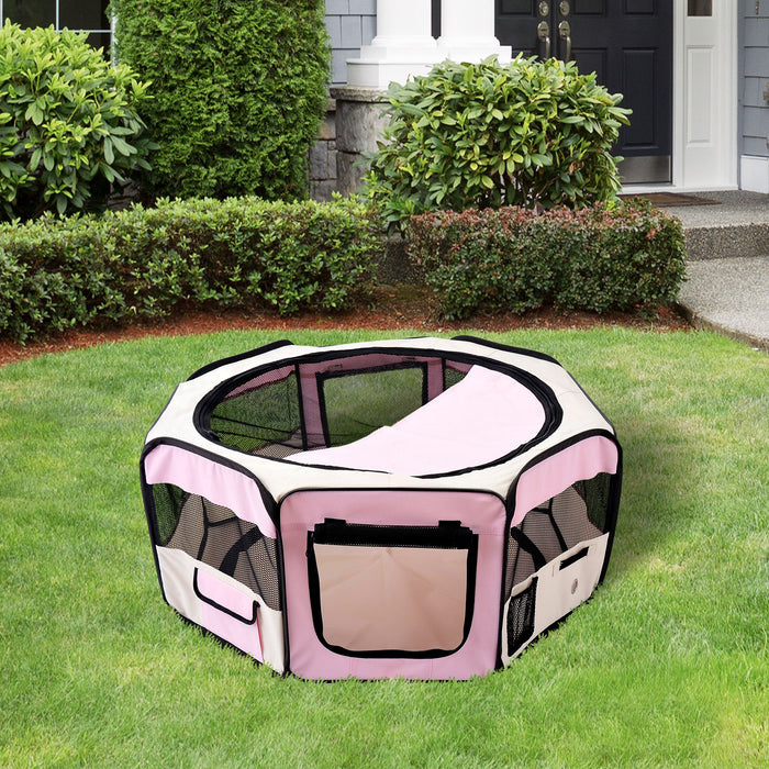 Portable Fabric Pet Playpen for Small Animals - Indoor/Outdoor Enclosure with Spacious Play Area, Dia 90 x 41H cm - Ideal for Puppies, Kittens, Rabbits, Guinea Pigs in Pink and Cream