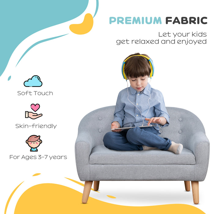 Kids Mini Sofa - 2 Seater Toddler Armchair with Wooden Frame for Bedroom & Playroom - Comfy Children's Seating Furniture in Grey
