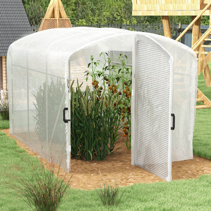 UV-Resistant PE Covered Polytunnel Greenhouse - Sturdy Walk-In Grow House with Galvanized Steel Frame & Door - Ideal for Gardeners, 2x2x2m Size, White