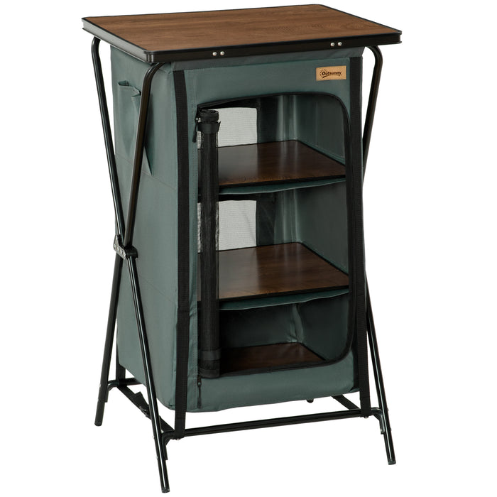 Portable Aluminum Camping Cupboard - Foldable Kitchen Station with Storage Shelves, Cook Table - Ideal for BBQ, Party, Picnic, and Backyard Events