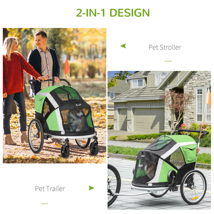 2-in-1 Large Dog Bike Trailer & Pet Stroller - Foldable Aluminum Carrier with Safety Leash, Hitch Coupler, & Flag - Ideal for Active Pet Owners & Safe Transport