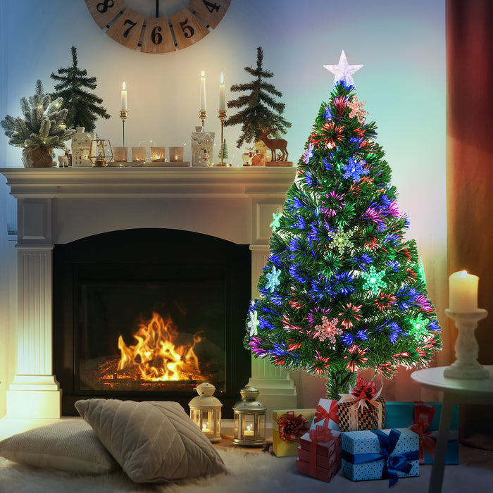 4ft Pre-Lit Artificial Christmas Tree with Snowflake Lights - 120cm Festive Green Holiday Decor - Ideal for Small Spaces & Celebrations