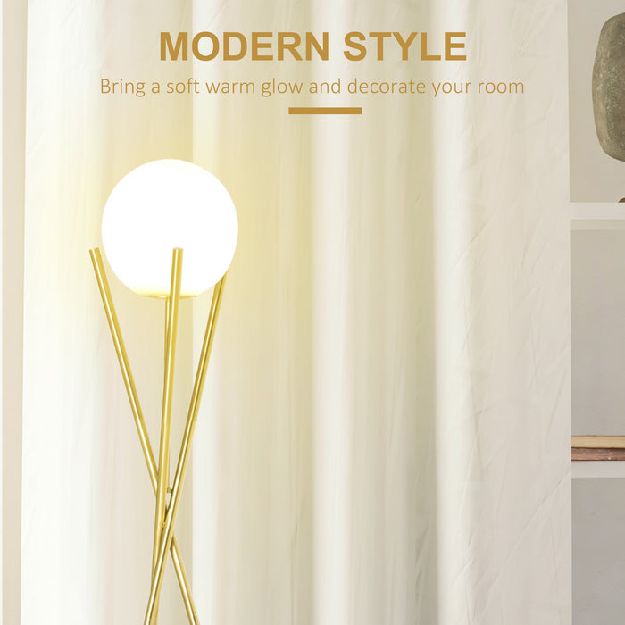 Modern Globe Lampshade Tripod Floor Lamp - E27 Base with Convenient Foot Switch - Elegant Gold and White Lighting Solution for Living Room and Bedroom