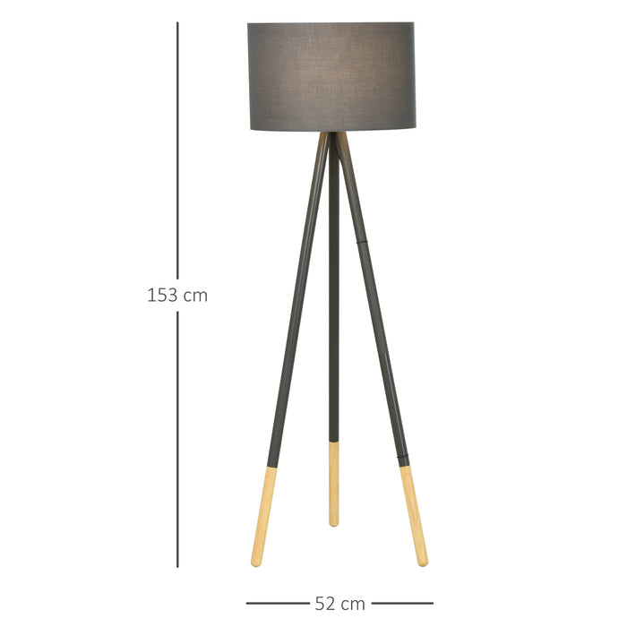 Steel Tripod Floor Lamp, 153cm - Modern Grey Fabric Shade, Foot Switch Operation - Ideal Lighting Solution for Office & Bedroom