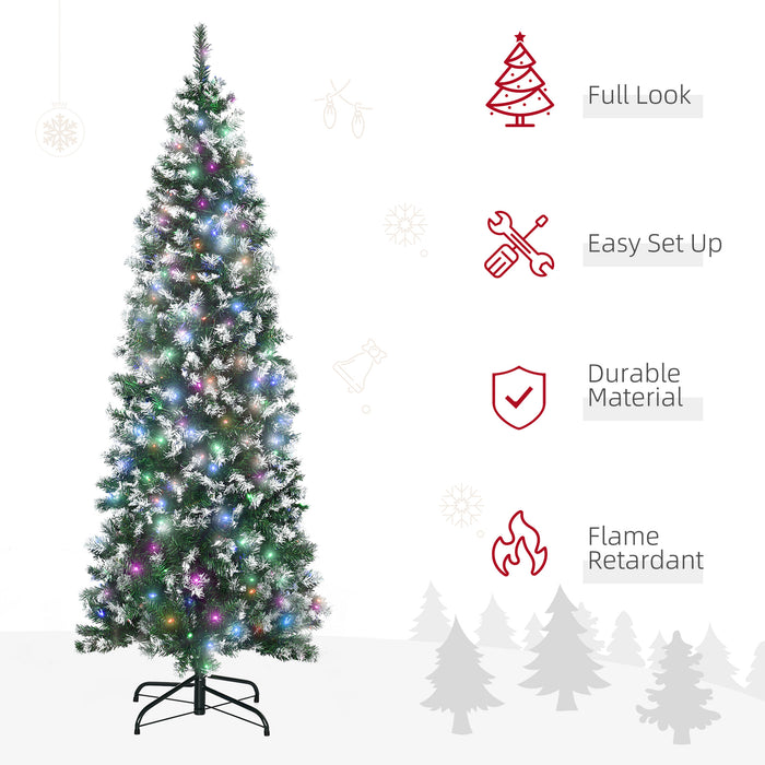 Slim Artificial Christmas Tree with Realistic Branches - 6-Foot Pre-Lit Pencil Design with 300 Colorful LEDs & 618 Tips - Perfect Xmas Decoration for Space-Saving Festivity