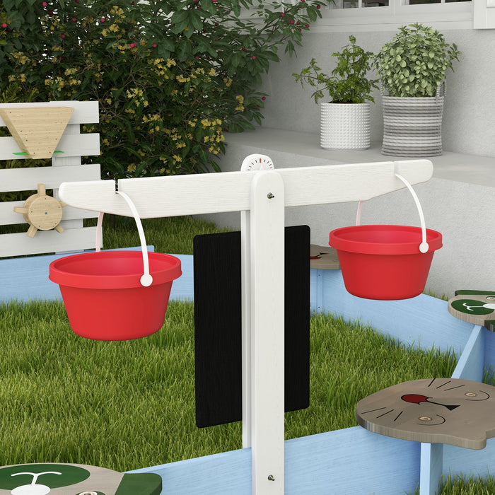 Kids' Outdoor Wooden Sandbox with Built-In Seating - Durable Play Area with 6 Blue Seats - Perfect for Backyard Fun and Creative Play