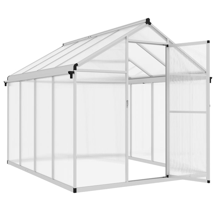Polycarbonate Walk-In Greenhouse 6x8ft - Sturdy Construction with Rain Gutters, Door, and Window - Perfect for Growing Garden Plants and Vegetables