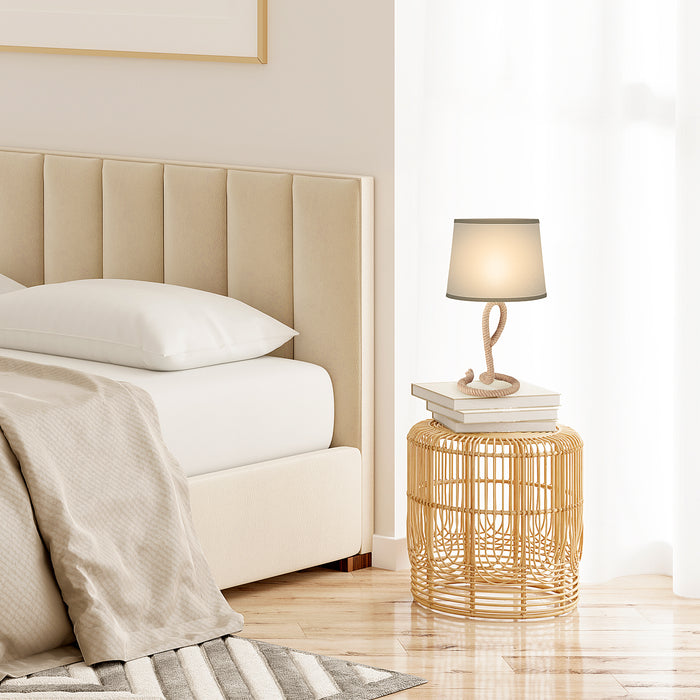 Farmhouse-Inspired Rope Base Table Lamp - E27 LED/Halogen Compatible, Fabric Shade - Ideal for Bedroom, Living Room, or Study Desk Lighting