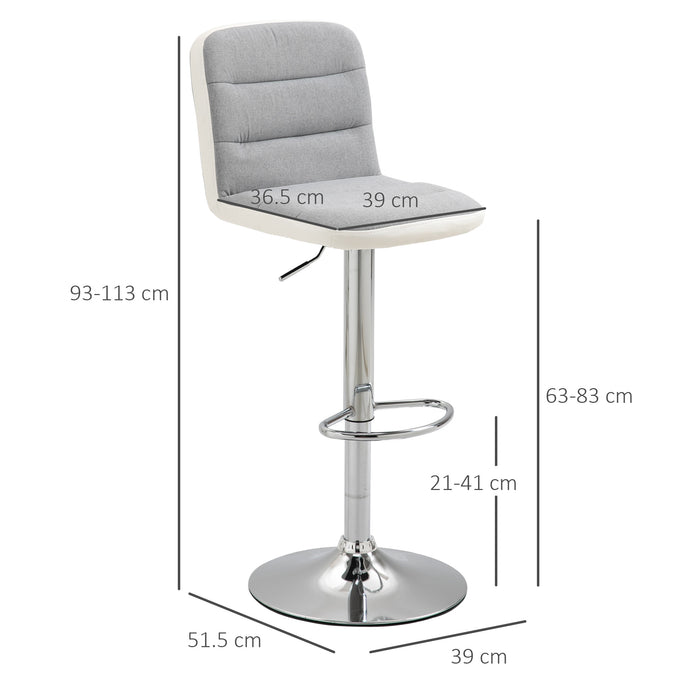 Set of 2 Armless Light Grey Bar Chairs - Adjustable Height with Upholstered Swivel Seats - Ideal for Home Bar or Kitchen Counter Seating