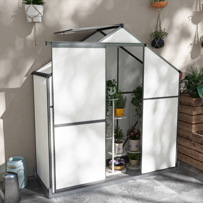 6 x 2.5ft Dark Grey Polycarbonate Greenhouse - Walk-In Structure with Rain Gutter, Sliding Door, and Vent Window - Perfect for Gardeners and Plant Protection