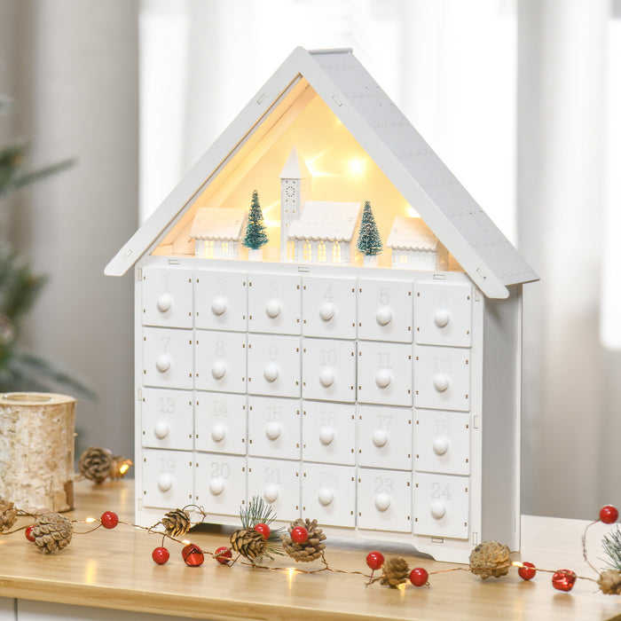 Light Up Christmas Advent Calendar - Wooden Village House with Countdown Drawers - Festive Holiday Decor for Kids and Adults