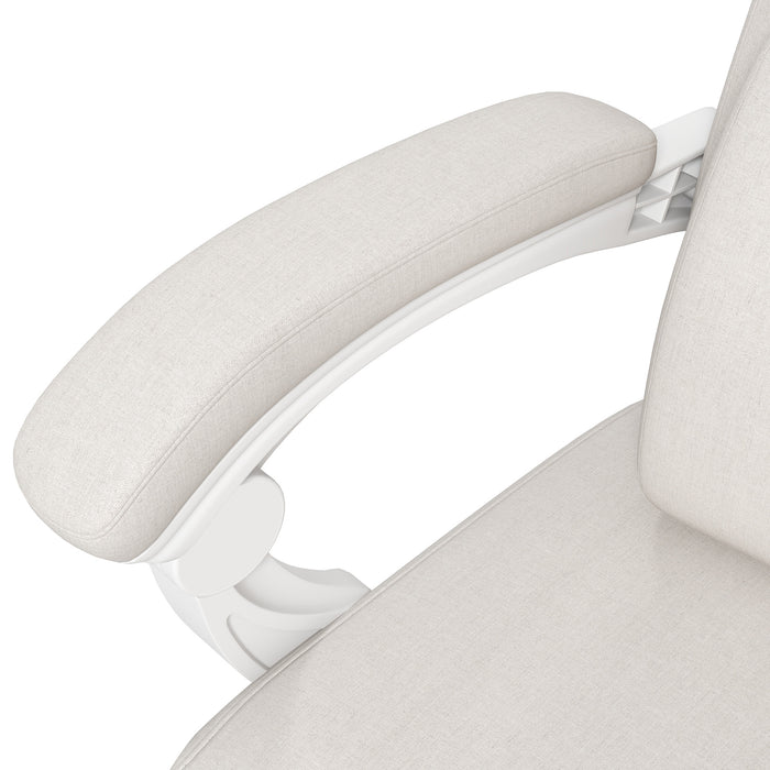 Ergonomic High Back Reclining Office Chair - Lumbar Support, Adjustable Height, Swivel with Footrest in White - Ideal for Long Working Hours and Comfort Seating