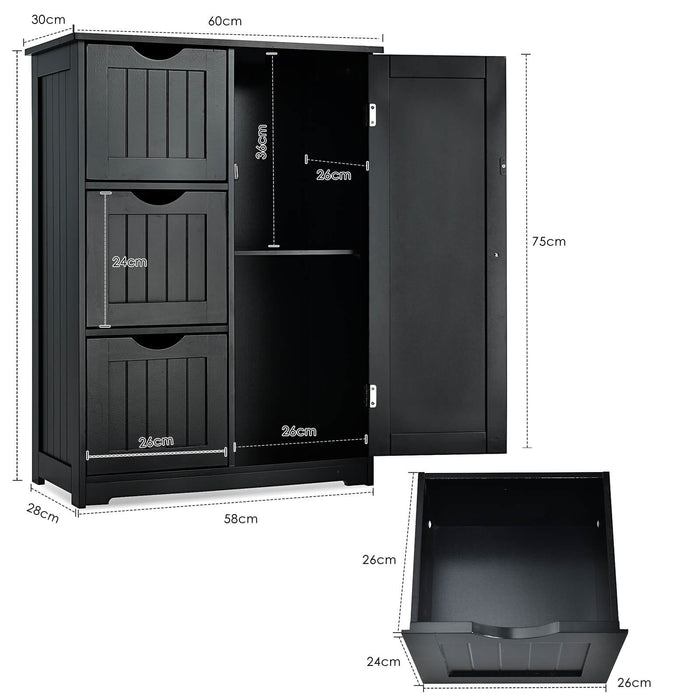 Freestanding Bathroom Cabinet - Single Door with 3 Storage Drawers - Ideal for Keeping Bathroom Neat and Organized