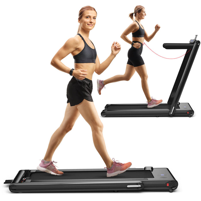 Folding Under Desk Treadmill - 2-in-1 Design with Dual LED Display and Compact Red Finish - Ideal for Work-at-Home Fitness Enthusiasts