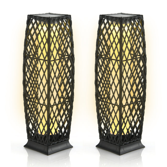 2 Piece Set - Outdoor Solar-Powered Black Floor Lamps - Ideal for Eco-Friendly Patio Lighting