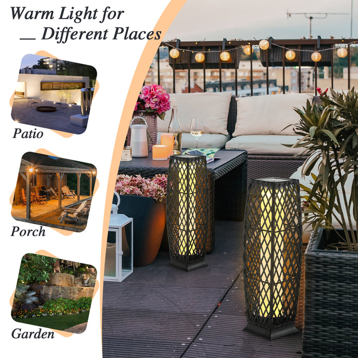 2 Piece Set - Outdoor Solar-Powered Black Floor Lamps - Ideal for Eco-Friendly Patio Lighting