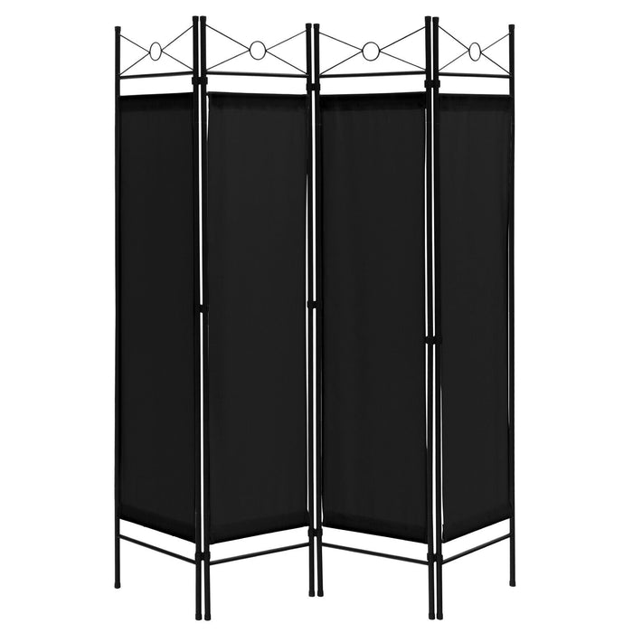 6 Feet 4-Panel Divider - Lightweight Room Separator with Polyester Cloth in Black - Ideal for Space Privacy and Partitioning