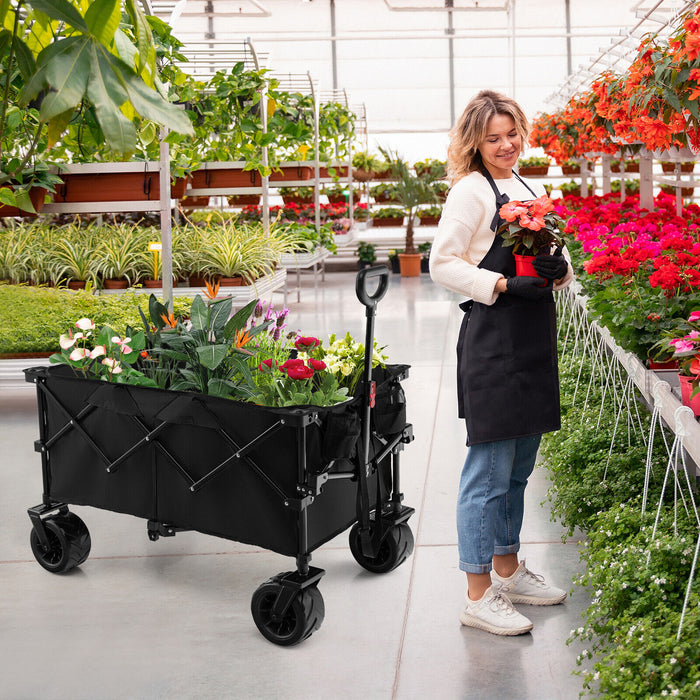 Foldable Wagon - Adjustable Handle, Universal Front Wheels, Black - Ideal for Gardening and Outdoor Activities